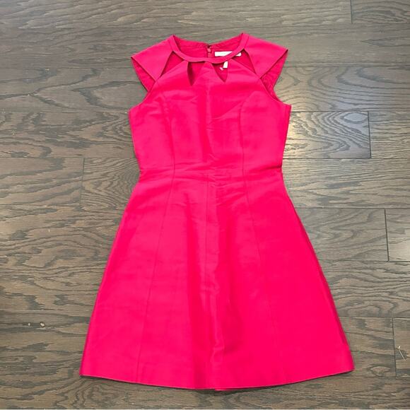 Halston Heritage Fit and Flare Fuchia Pink Cut Out Neck Dress Size 2 - Picture 4 of 12
